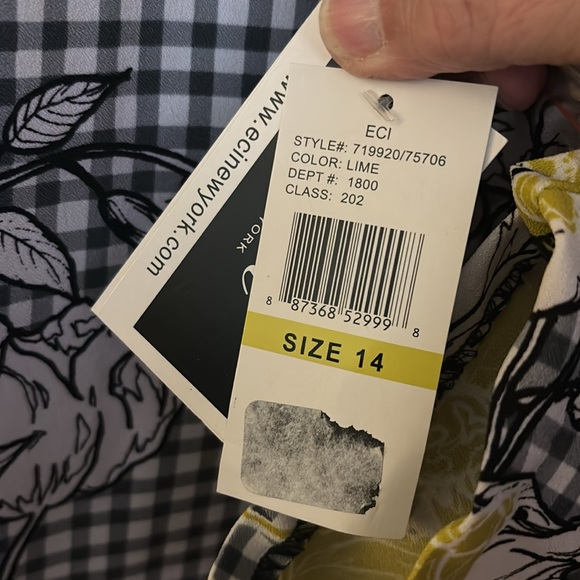 Wesleerose ECI New York Checkered Floral Long Sleeve Sheath Dress Size 14 NWT - Picture 4 of 6